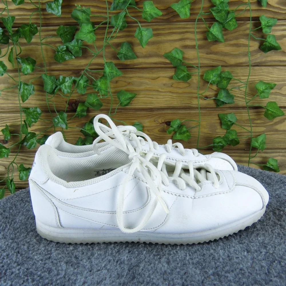 Nike Sneaker‎ Cortez Wolf Grey Girl Y 6 Medium Athletic White Synthetic Lace Up